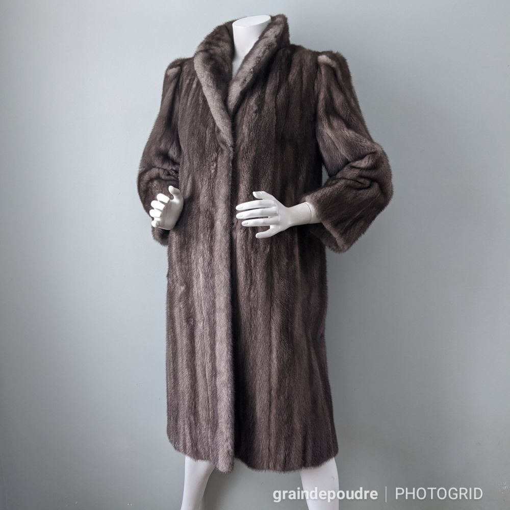 Vintage Silver Blue Mink Fur Coat Puff Strong Shoulder S M - Picture 4 of 9